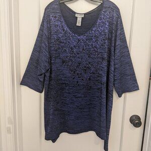 Catherines Sz 1X 18/20W Tunic Top Purple Embellished Studs Shark Bite Hem